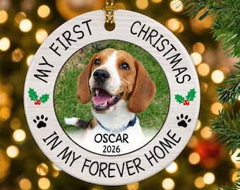 Pet Photo First Christmas in Forever Home Ornament - Personalized Picture Keepsake for New Owners