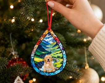 Pet Memorial Ornament Stained Glass - Custom Photo Teardrop