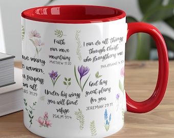 Koffiemok bijbelvers – inspirerende schriftbeker met bloemdessin, christelijk cadeau voor haar, mok geloof voor vrouwen, beker voor gebed en zegen