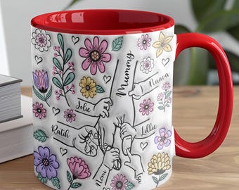 Mother's Day Mug Gift, Personalised Handcrafted Ceramic Mug for Nanny, Mum, Grandma, Nana, Kids' Name Family Keepsake & Love Present