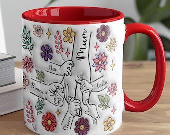 Moederdagmok cadeau, 3D opgeblazen effect hand in hand, koffiekopje voor moeder, oppas, oma, familieaandenken voor speciale gelegenheden