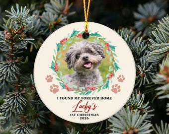 Rescued Dog First Christmas Ornament - I Found My Forever Home, Personalized Photo Gift for Adopted Pets