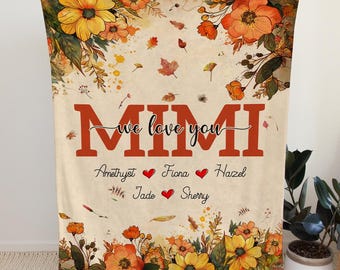 Personalized Fall Season Grandma Blanket, Custom Name Blanket, Custom Baby Blanket,  Family Name Blanket, Gift for Grandma, Nana Gift