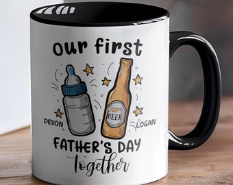 Personalized Our First Fathers Day Ceramic Coffee Mug, First Time Dad Gift for New Father, Best Dad Ever Keepsake, Baby Announcement Cup