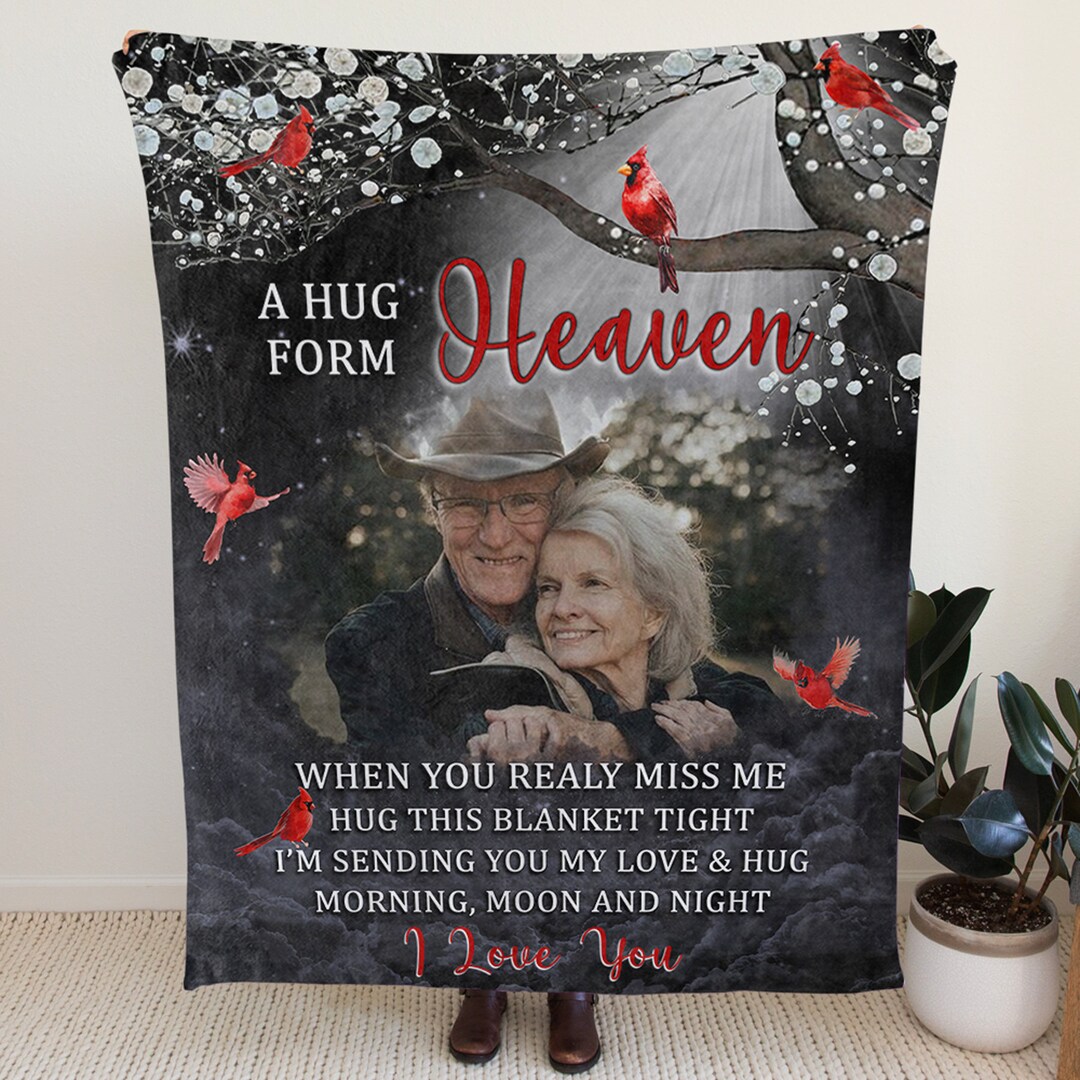 A Hug From Heaven Personalized Blanket, Memorial Blanket, Custom Photo Blanket, Remembrance Gift ...
