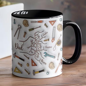 Personalized Dad First Bump 3D Inflated Effect Mug, Custom Kids Names Coffee Mug Father's Day Gift for Grandpa, Custom Tea Mug Gift for Papa