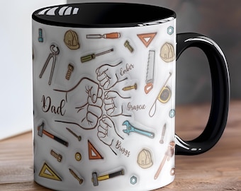 Gepersonaliseerde vader eerste hobbel 3D opgeblazen effectmok, aangepaste kindernamen koffiemok Vaderdagcadeau voor opa, aangepaste theemok cadeau voor papa