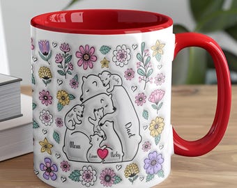 Taza personalizada para la familia de osos, taza de café personalizada con osos, taza con nombres de la familia, regalo para mamá y papá, lindo regalo para la familia de osos, hasta 5 niños