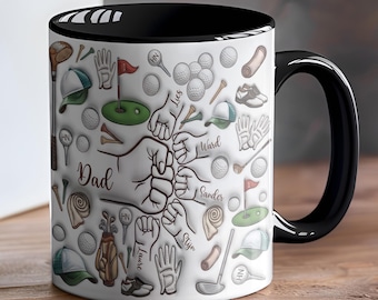 Personalized Dad First Bump 3D Inflated Effect Golf Mug, Custom Kids Name Coffee Mug Father's Day Gift for Grandpa, Custom Mug Gift for Papa