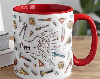 Taza personalizada con efecto inflado 3D para papá, con el nombre de tu hijo, ideal como regalo para el Día del Padre o para el abuelo.