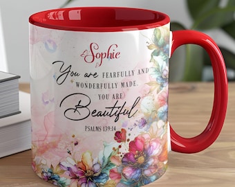 Mok Psalm 139:14 – You Are Beautiful Faith-mok, koffiekopje christelijke bijbelvers, religieuze bevestiging cadeau voor vrouwen, mok 11oz 15oz