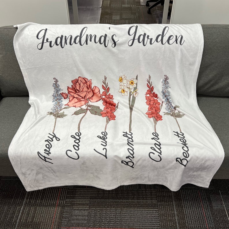 Custom Grandma's Garden Blanket, Personalized Birthflower Blanket, Grandmas Garden Blanket and Throws with Grandkids