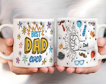 Custom 3D Inflated First Bump Mug for Dad – Personalized Grandkids’ Names Coffee Tea Cup, Father’s Day, Birthday Gift for Grandpa & Papa