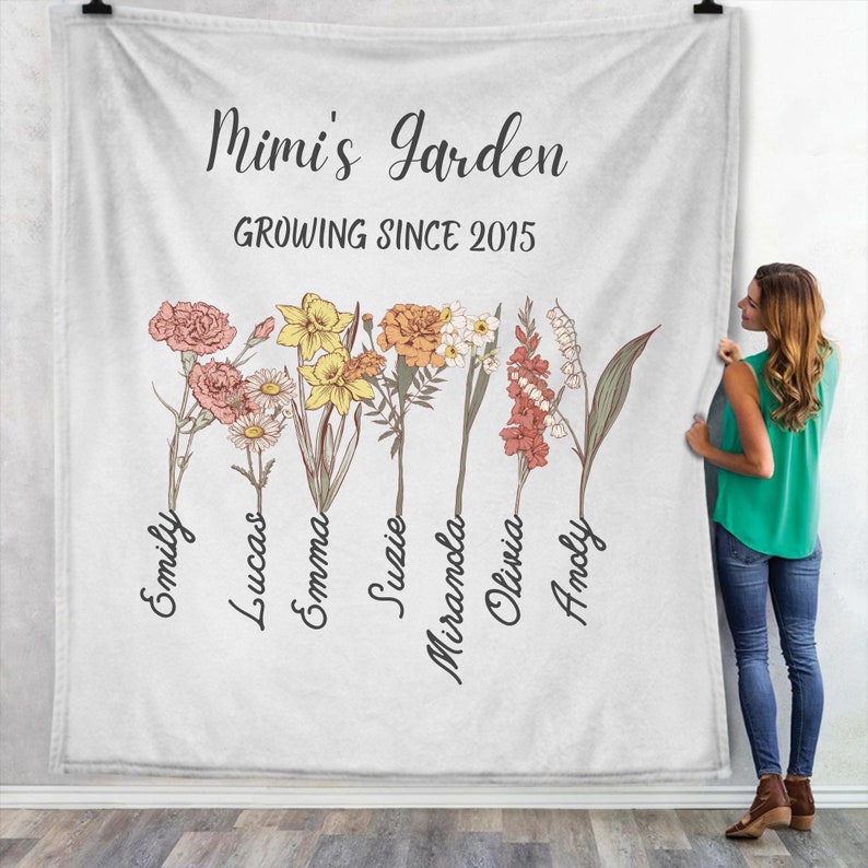 Custom Grandma's Garden Blanket, Personalized Birthflower Blanket, Grandmas Garden Blanket and Throws with Grandkids