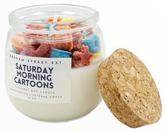 NEW" Saturday Morning Cartoons cereal candle , Birthday gift, best Gift, Gift for her, unique gift., Handmade candle, Soy wax