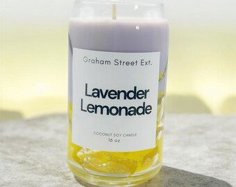 Lavender Lemonade Candle | 16oz Glass Can Candle | Citrus Floral Candle | Summer Drink Candle | Lemon Candle Gift | Aesthetic Home Decor