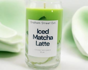 Iced Matcha Candle | 16oz Glass Can Candle | Realistic Green Tea Drink Candle | Matcha Lover Gift | Aesthetic Home Décor