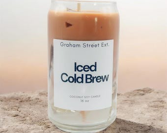 Iced Cold Brew Candle | 16oz Glass Can Candle | Realistic Coffee Candle | Iced Coffee Lover Gift | Dessert Candle | Aesthetic Home Decor