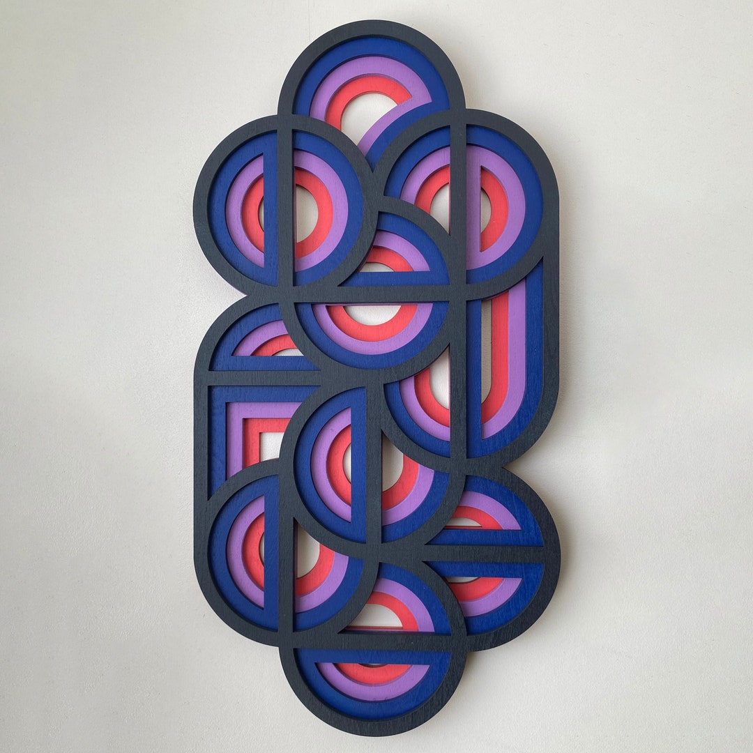 Wood Wall Art, Colorful Wall Sculpture, Lasercut 3D Hanging, Layers of