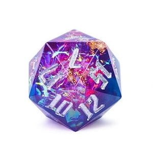 DnD Dice Set / Unicorn D20 / Pink and Blue prism paper with gold flake / RPG Polyhedral dice, D&D dice set / Dungeons and Dragons dice set