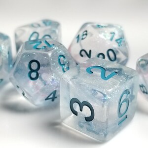 DnD Dice Set / Teal Blue Pink Shimmer "White Walkers" / RPG Polyhedral dice, D&D dice set / Dungeons and Dragons dice set, Critical Role