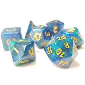 DnD Dice Set / Blue Green Glitter "Ethereal Plane" D&D dice set / Tabletop RPG Polyhedral dice / Dungeons and Dragons dice set Critical Role