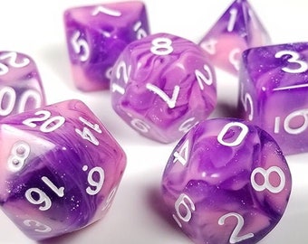 DnD Dice Set / Purple Shimmer with Pink / D&D RPG Polyhdreal dice Dungeons and Dragons / Critical Role Gift Idea Stocking Stuffer