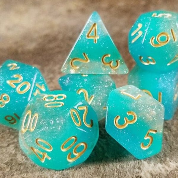 DnD Dice Set / Teal with Purple shimmer Translucent D&D dice set / RPG Polyhedral dice / Dungeons and Dragons dice set Critical Role