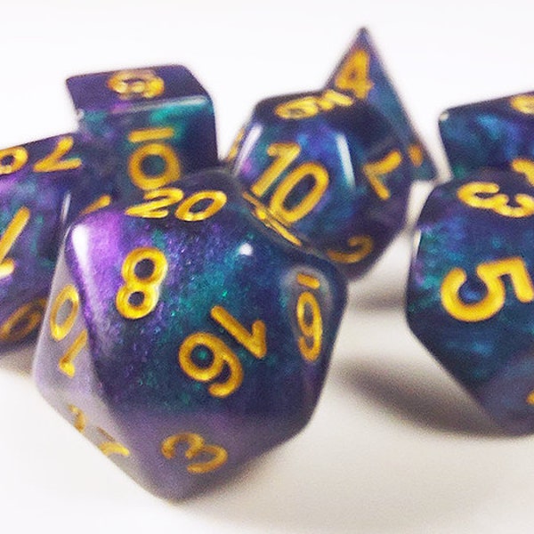 DnD Dice Set / Purple Blue Shimmer "Black Opal" / RPG Polyhedral D&D dice set / Dungeons and Dragons dice set Critical Role stocking stuffer