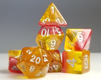 DnD Dice Set / Pink Yellow "Passion Fruit Ration" / Cute Kawaii Polyhedral dice, D&D dice set / Dungeons and Dragons dice set, Critical Role