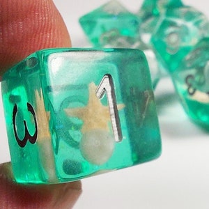 DnD Dice Set / Teal Starfish with Pearl Dice / Tabletop RPG Polyhedral dice, D&D dice set / Dungeons and Dragons Critical Role