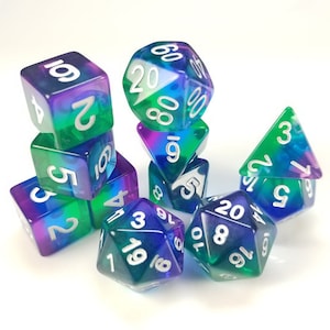 DnD Dice Set / 11 piece set Green to Purple / Tabletop RPG Polyhedral dice, D&D dice set / Dungeons and Dragons dice set, Critical Role