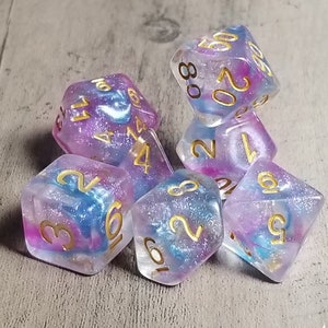 DnD Dice Set / Purple Blue Clear Shimmer &quot;Unicorn Magic&quot; / RPG Polyhedral dice, D&D dice set / Dungeons and Dragons dice set, Critical Role