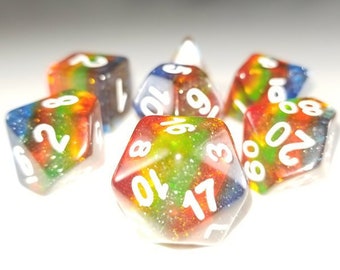 DnD Dice Set / Rainbow Glitter "Candyland" / Tabletop RPG Polyhedral dice, D&D dice set / Dungeons and Dragons dice set, Critical Role Pride