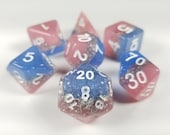 DnD Dice Set Pink Blue Glitter D D dice Polyhedral dice, Dungeons and Dragons 7 dice, Critical Role, Faux Stone stocking stuffer