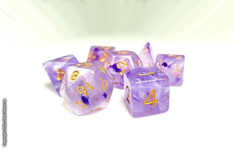 DnD Dice Set / Amethyst purple-white Swirled Polyhedral dice / D&D dice, Dungeons and Dragons, Critical Role Roll D20 RPG Blood Geek Gift 
