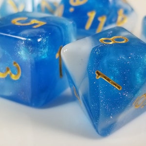 DnD Dice Set / Blue White D&D dice set / Tabletop RPG Polyhedral dice / Dungeons and Dragons dice set, Critical Role, Stocking Stuffer Gift
