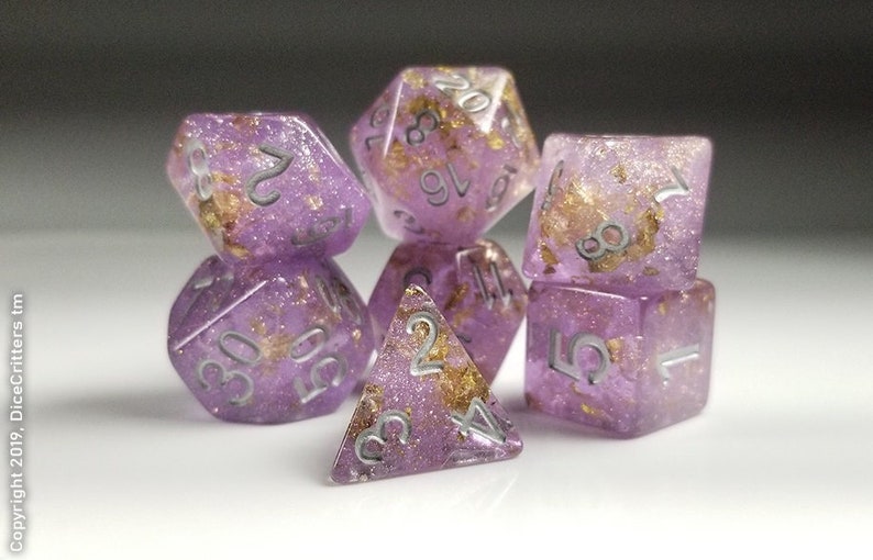 DnD Dice Set / Amethyst Purple and Gold Foil Polyhedral dice / D&D dice, Dungeons and Dragons, Critical Role Roll D20 RPG Blood Geek Gift 