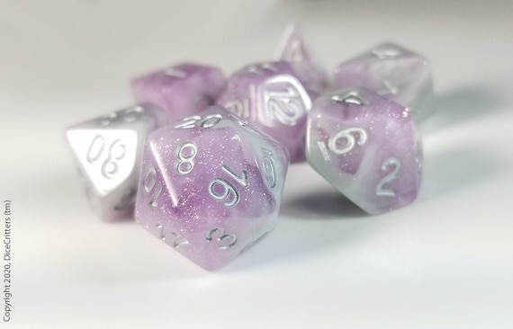 Purple Smoke Swirl Clear Resin 7pc Dice Set