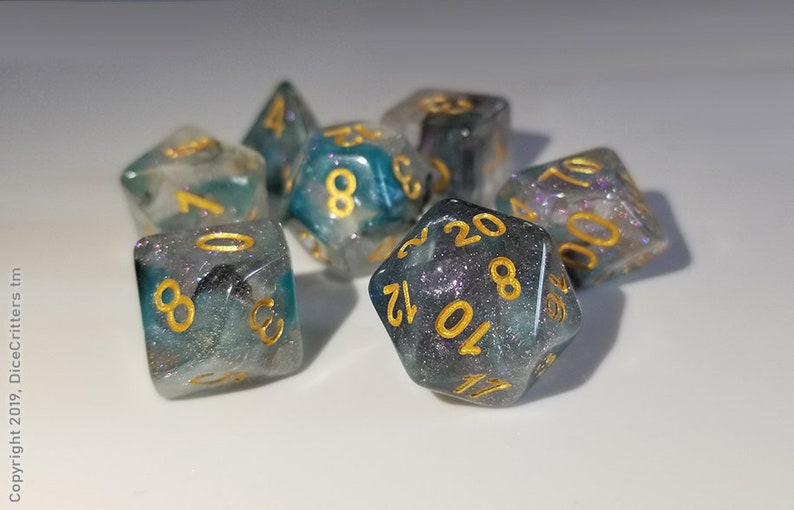 Dnd Dice Set Black Blue Purple Shimmer Astral Etsy