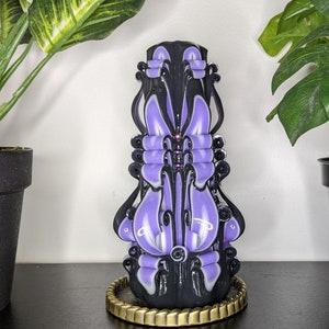 Black & Purple Handmade Carved Candles (7")