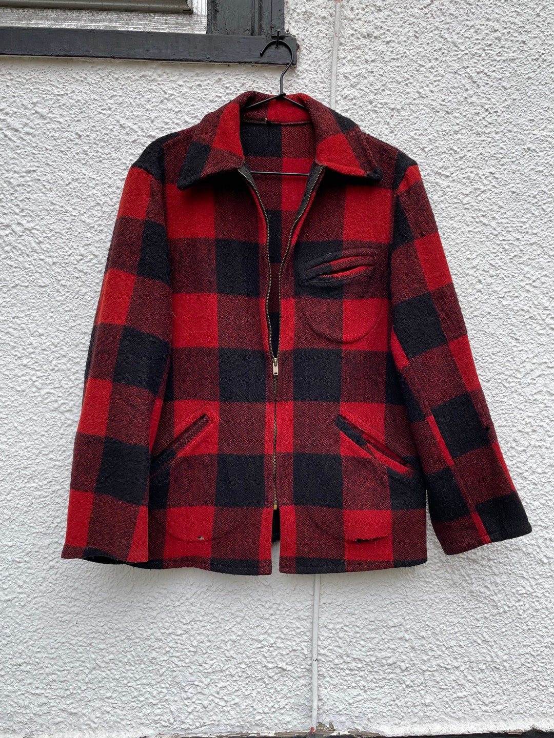 Vintage 1960s Wool Plaid Hunting Jacket Etsy