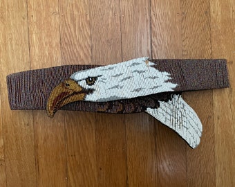 Vintage MARY B HETZ  Handmade Beaded American Bald Eagle Belt. Signed 1986