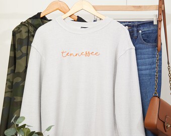 Custom State Name Corded Sweatshirt, Embroidered Cord Pullover, Crewneck Sweatshirt