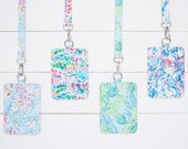 Personalized Lilly Inspired Faux Leather Lanyard With ID Holder, Keycard Holder, Monogrammed Badge Holder