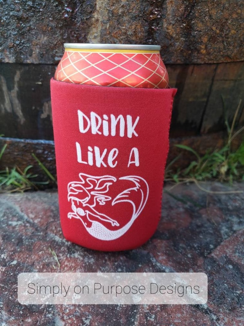 Custom Can Coolie Beach Gift Stubby Holder Beach Accessories, Drink Like a Fish Coozie Drink Like a Mermaid Can Cooler Bar Swag