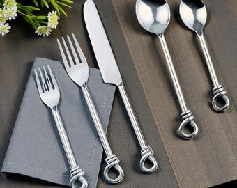 Handgemaakt liefdesknoopbestek, roestvrijstalen bestek, modern servies, housewarmingcadeau