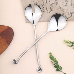Swirl Salad Server Set, Stainless Steel Serving Utensils, Modern Tableware (Set of 2)