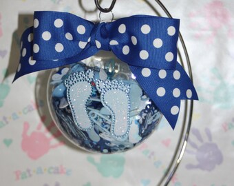 FREE Shipping Personalized Baby Boy glass Christmas Ornament keepsake with First and middle name and Birth date