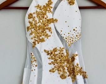 You're Golden - Stunning White and Gold solo dance costume and hairpiece